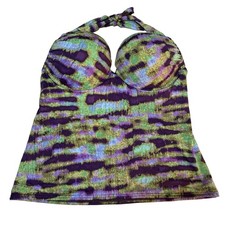Vintage Y2K Victoria  s Secret Bombshell Halter Tankini Green Purple Print 36C