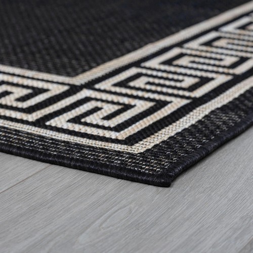 Exo Coastal Border Indoor/Outdoor Area Rug Black/Cream 5'3'' Round