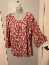 NWT Style&co Floral Pink & White Blouse/Top with 3/4 Bell Sleeve    Plus Size 3X