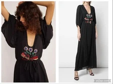 Cynthia Rowley Marquette Applique Crystal Sequin Kaftan Maxi Dress Black Silk 4