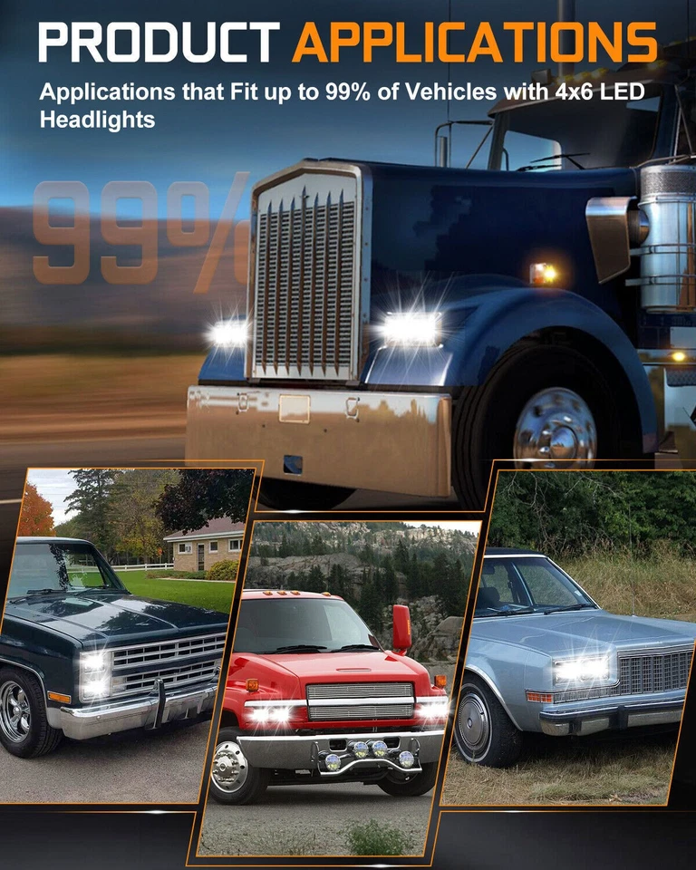 4 шт светодиодных фар 4x6 дюймов высокий низкий поворотник H4 подходят для Ford LTL9000 Truck LTD - Изображение 2 из 4