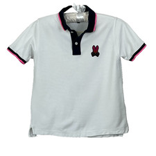 Psycho Bunny Boys Polo Shirt White Pink M 10/12 Patch Logo Stripe Pima Unisex