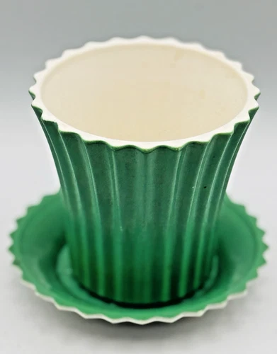 VTG Anchor Hocking Planter Green Fired Glass Fired Rare Drip Plate MCM  Vitrock