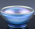 ANTIQUE SIGNED LCT TIFFANY FAVRILE BLUE IRIDESCENT ART GLASS SALT CELLAR BOWL