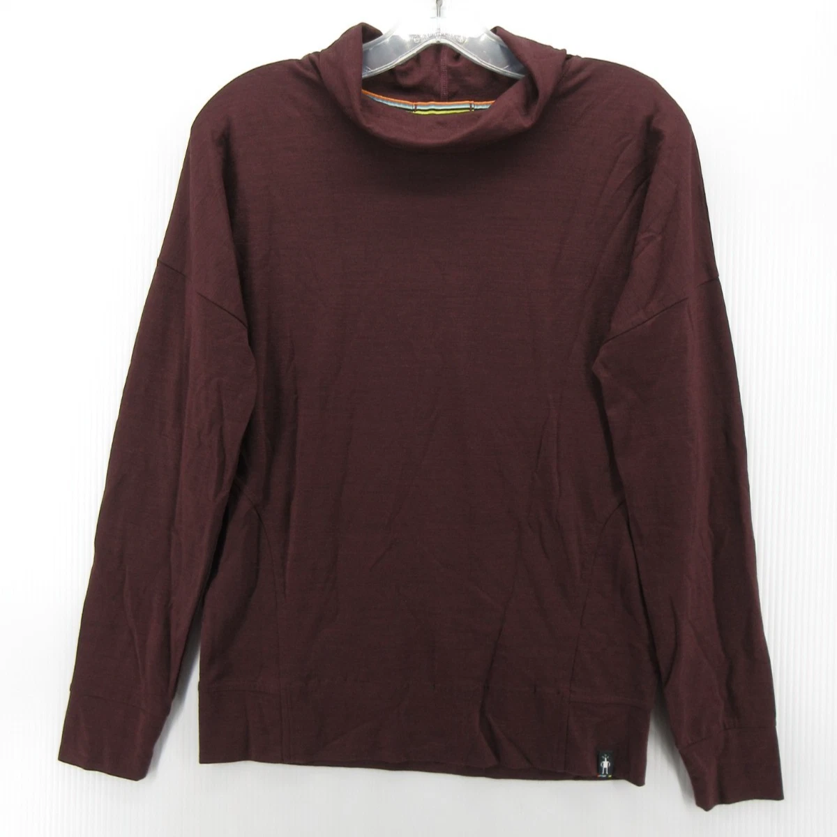 Smartwool Top Women XS Red Burgundy Merino Wool Blend Base Layer Mock Cowl Neck