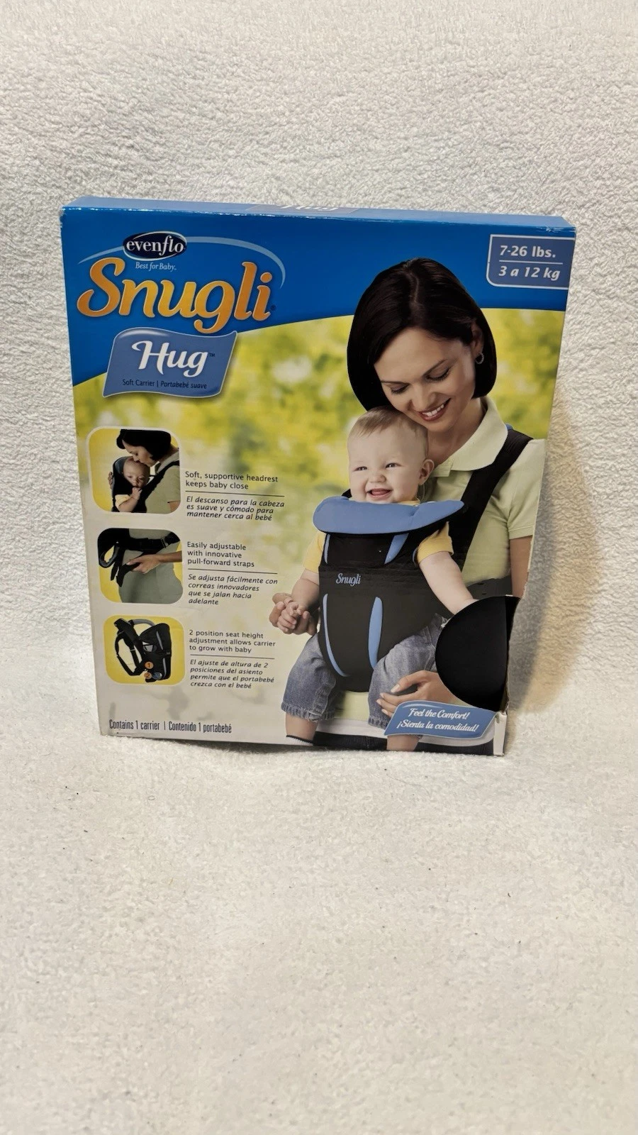 Evenflo Snugli HUG SOFT Infant Baby Carrier Black Blue New Open Box