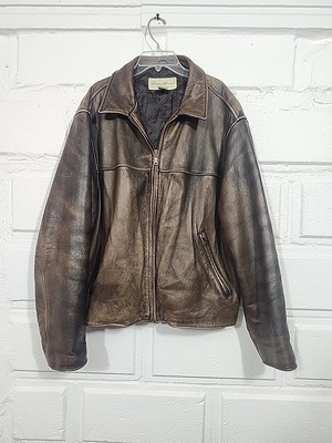Vintage Eddie Bauer Leather Bomber Jacket Men s LG Brown Aviator 90s 