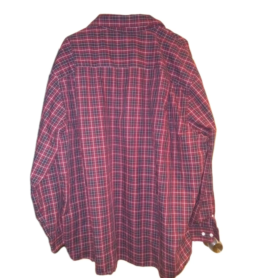 Camisa de algodón Claiborne elástica 3XL con botones manga larga granate a cuadros alta para hombre Foto 4 de 4