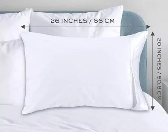 Paquete de 2 fundas de almohada blancas clásicas de lujo de polialgodón duraderas suaves estilo cremallera Foto 2 de 3