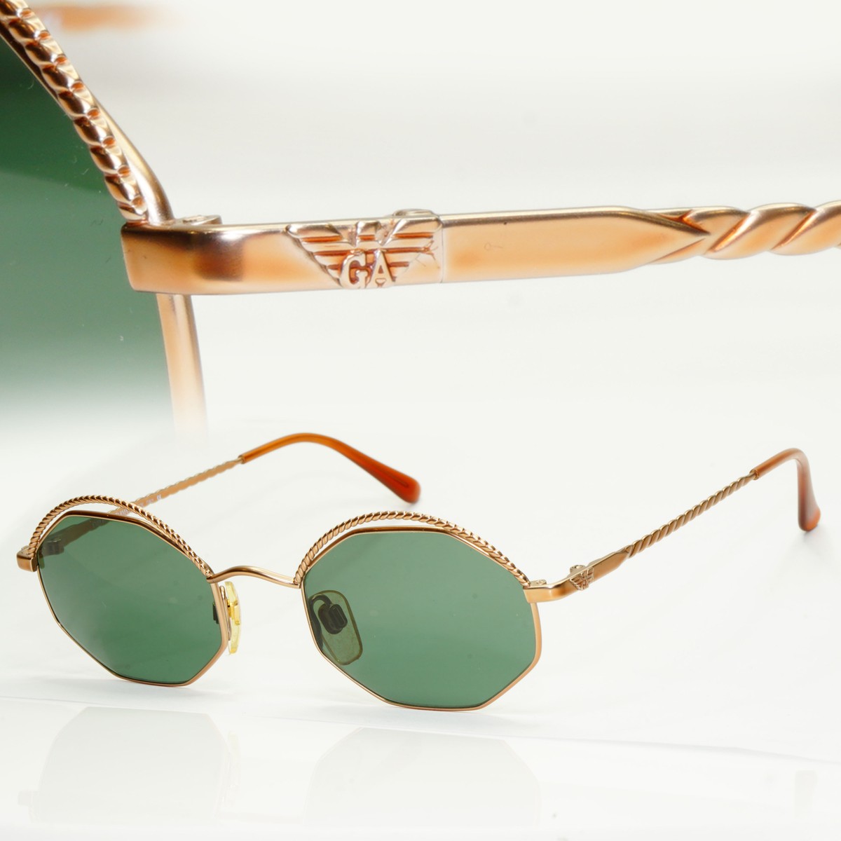 Emporio Armani Sunglasses 1997 Vintage Hexagonal Braid Gold Green
