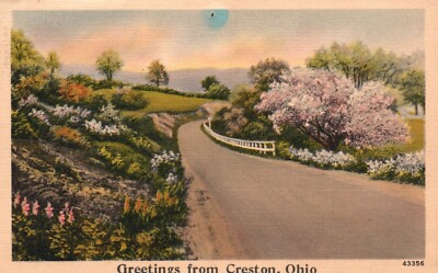 Postcard OH Creston Greetings Lush Roadway Posted 1939 Linen Vintage PC H9223