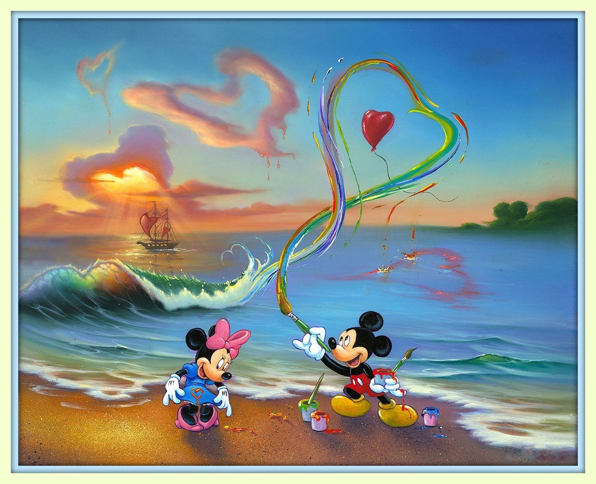 Mickey Mouse Minnie Mouse on beach Heart in sky 11x14 Matd 8x10