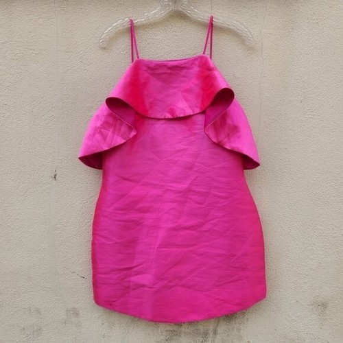 Vintage Gianni Bini Women Mini Barbiecore Ruffle Dress Sleeveless Pink Size L - Picture 4 of 7