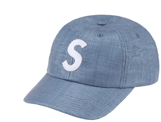 Chapeau 6 panneaux logo Supreme S Raffia marine SS22 bleu