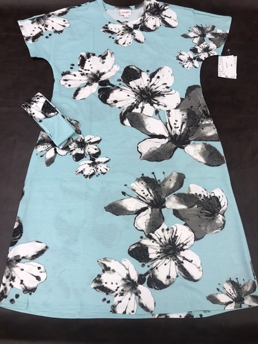 Vestido Marly Lularoe Azul Blanco Enorme Cinturón Floral Hasta la Rodilla Nuevo con Etiquetas Unicornio L 14 - Imagen 8 de 12