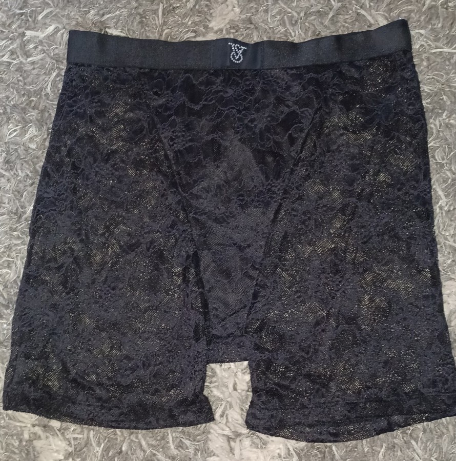 VS Shine Rhinestone Lace Boxer Brief Panty in Black - Size Small