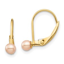 Real 14K Yellow Gold Madi K 3-4mm Pink Round FW Cultured Pearl Earrings