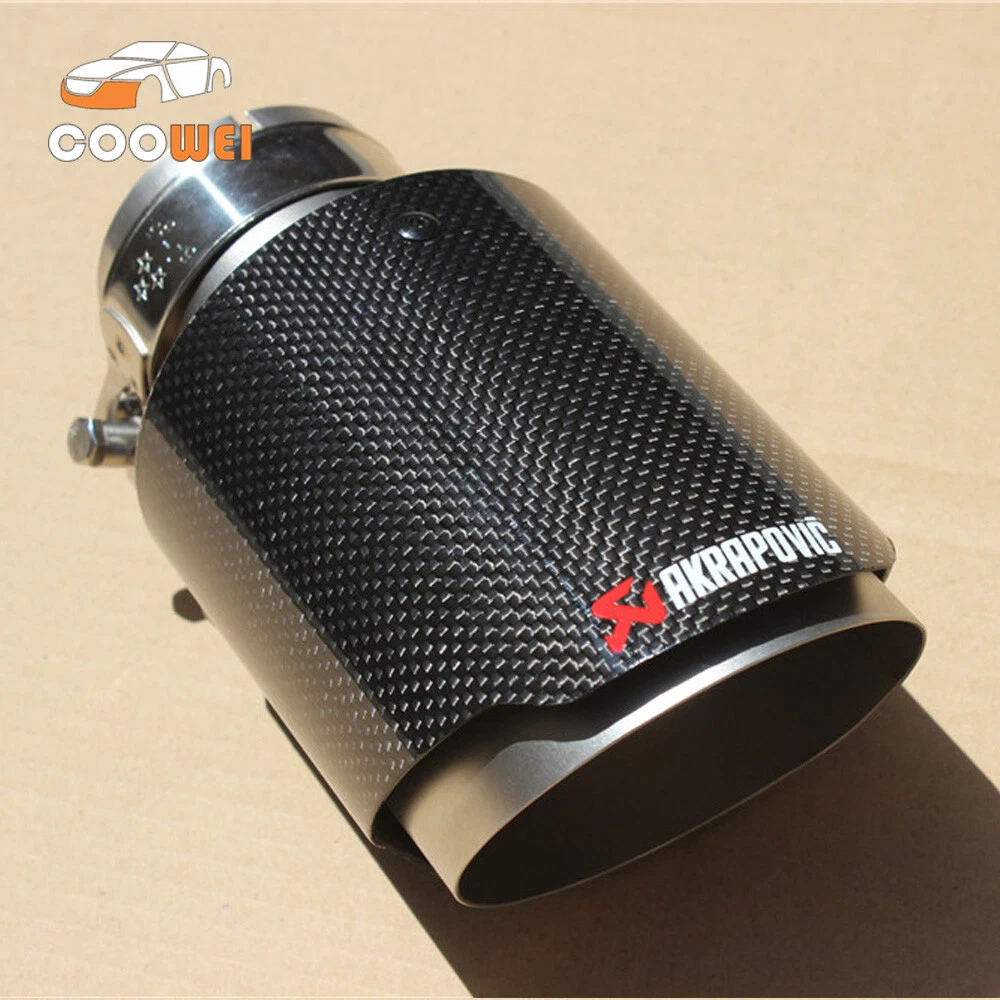 2 Akrapovic Glossy Carbon Fiber Exhaust tip 76 101mm Universal End pipe