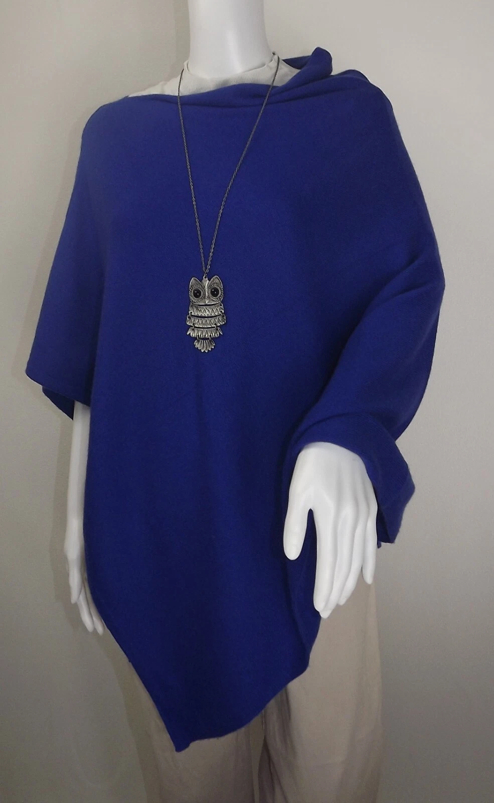 CASHMERE Poncho COBALT BLUE Nice Cape Wrap One Size Fits All, FREE UK Shipping,