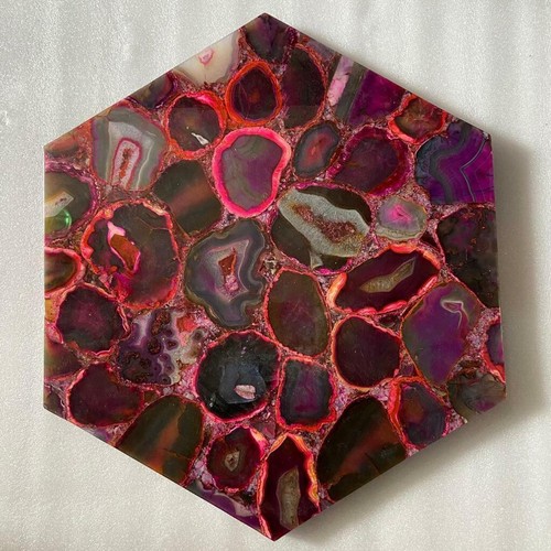 10"x10" Hexagon Agate Stone Wall Tile Deco, Handmade Living Room Intrior Decors - Picture 2 of 3