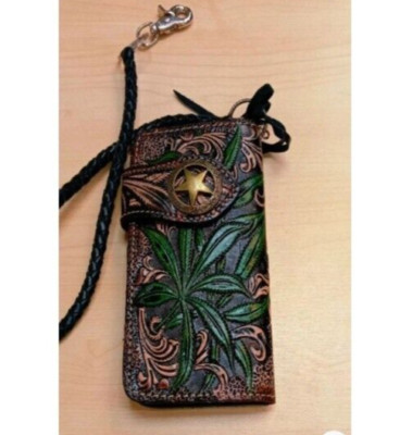 Weed Carved Wallet Handmade Cowboy Wallet Mens Bifold Wallet Chain Gift ...