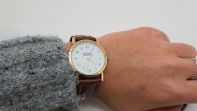 Montre Mécanique Homme Plaqué Or - Cadran Chiffres Romains - Bracelet Cuir Marron - Occasion