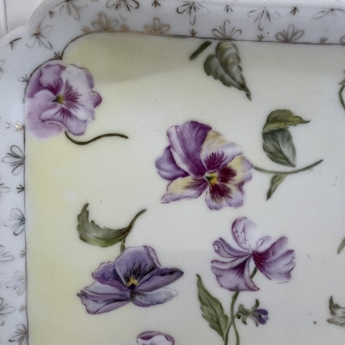 Vtg. H&C Depos Rectangle Porcelain Plate Tray Painted Pansy & Gold Leaf Trim. - Picture 3 of 10