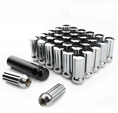 32 Chrome  Spline Lug Nuts 14x1.5 For 2003 & Newer Ford Super Duty F-250 F-350