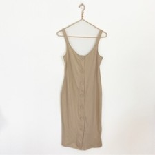 Urban Outfitters Medium Cream Beige Ribbed Knit Midi Dress Button Down