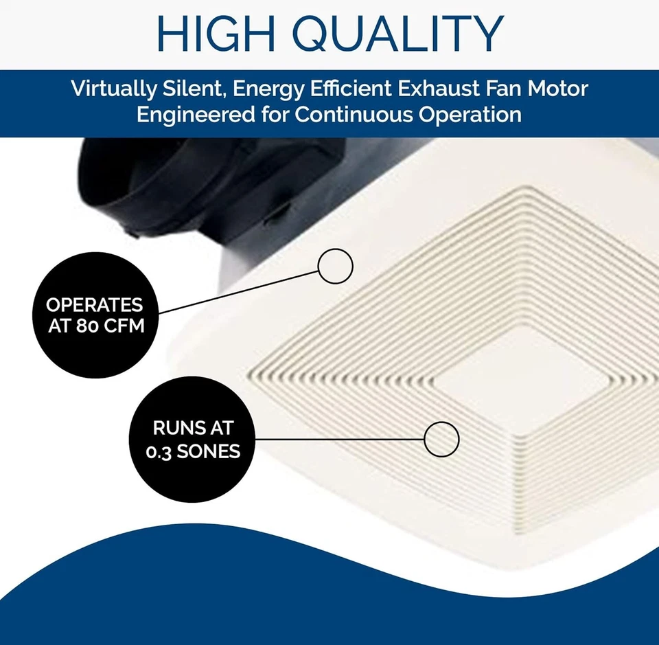 Ventilador de techo para baño Broan-NuTone, certificado ENERGY STAR, 0,3 Sones, 80 CFM Foto 3 de 4