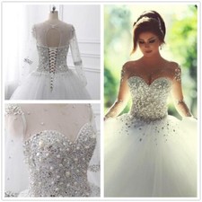 Princess Wedding Dresses Sweetheart Long Sleeves Shiny Beaded A-Line Bride Gown