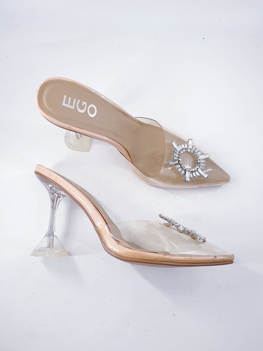 Clear Heels Perspex Mules NEW Transparent Clear Nude Mules Sandal