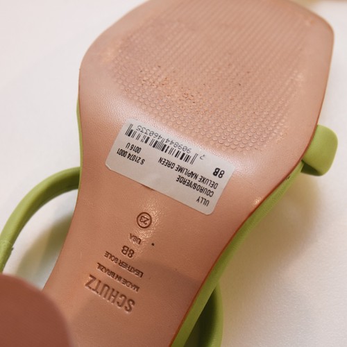 Schutz Ully Deluxe Nappa Lime Green Open Square Toe Block Heel Sandals Sz 8B - Picture 13 of 15