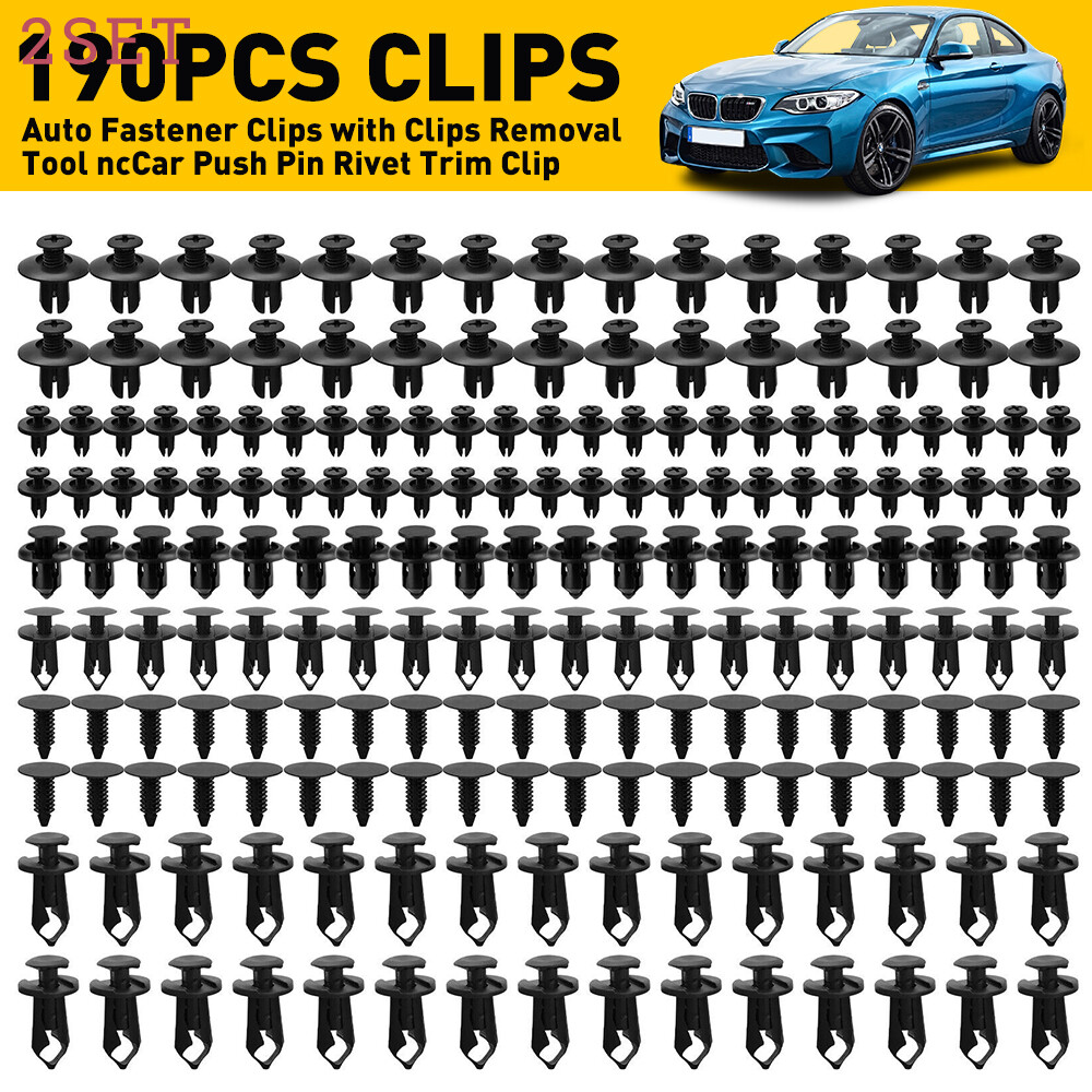 2set Universal Car Body Fastener Plastic Clip Rivets Panel Fender Retainer Black