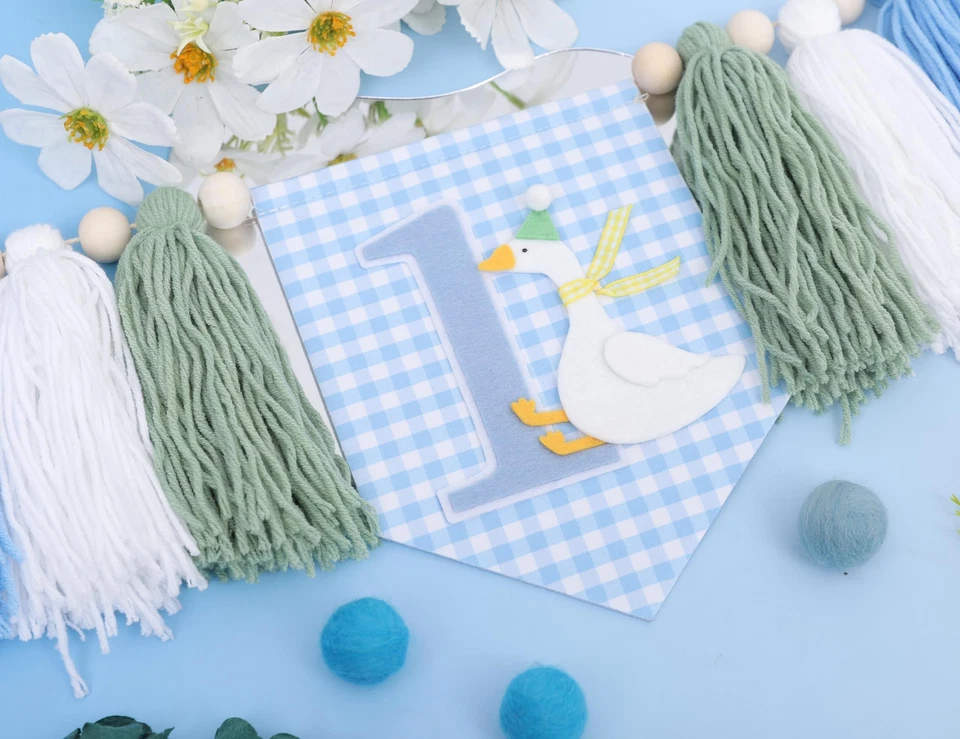 Баннер на высокий стул с тематикой гуся для мальчиков - украшение на 1-й день рождения - Изображение 2 из 4