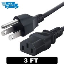 3FT (1m) Universal 3 Prong Computer Monitor Power Cord AC Cables for Appliance