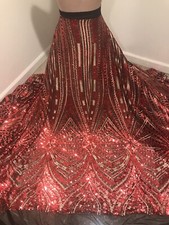 Red Gold Black 4way stretch sequin Embroidery Lace fabric 50 Width 1 Yard