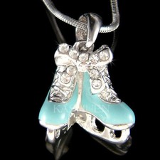 Blue Ice Skating Figure Skates made with Swarovski Crystal Shoes Hockey Necklace