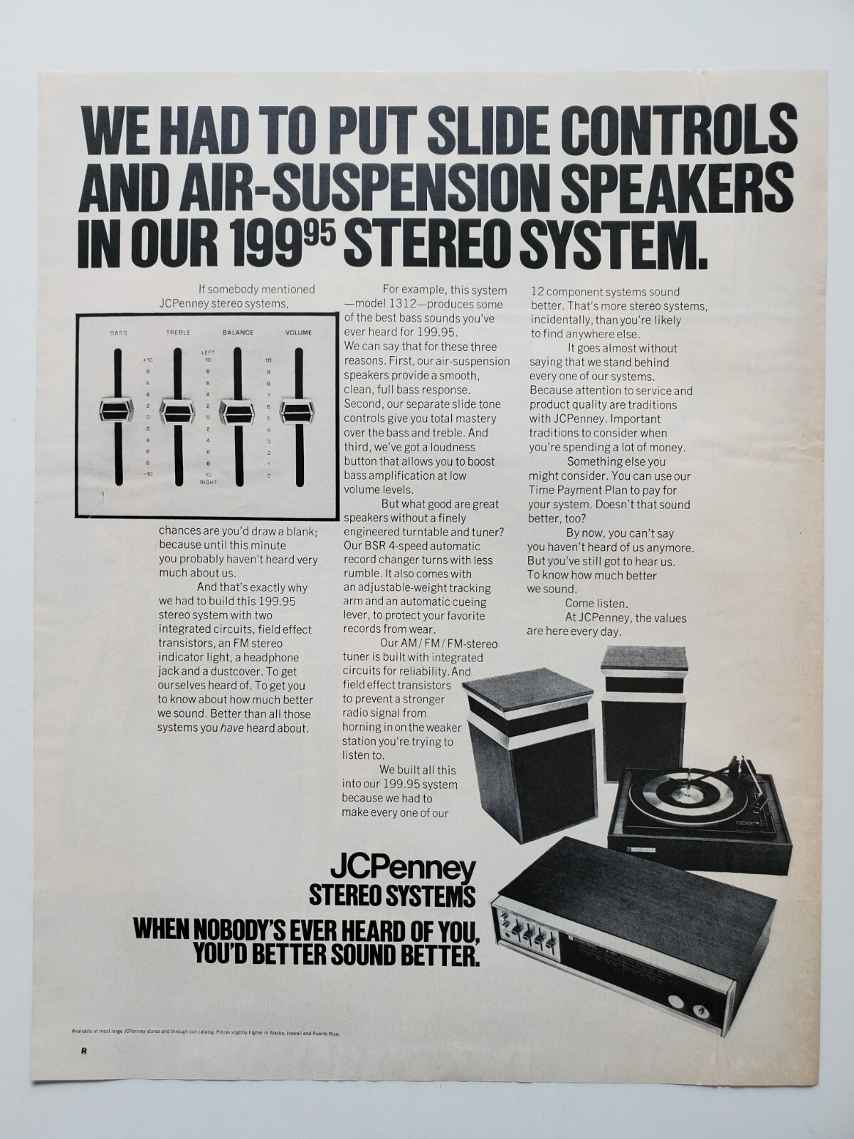 JCPenney Stereo System Model 1312 Slide Controls Turntable 1971 Vintage