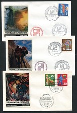GERMANY 1970, VOLUNTARY SERVICES, FIRE, MEDICAL, Scott 1022-1027 on 5 F.D.C. s