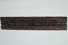 TRIBAL CARVED WOODEN EXECUTIVE DESK TOP NAME SIGN  C J WALDRON 