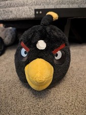 Angry Birds Bomb Bird White Dot Spot Plush 8 Black Stuffed Commonwealth 2010
