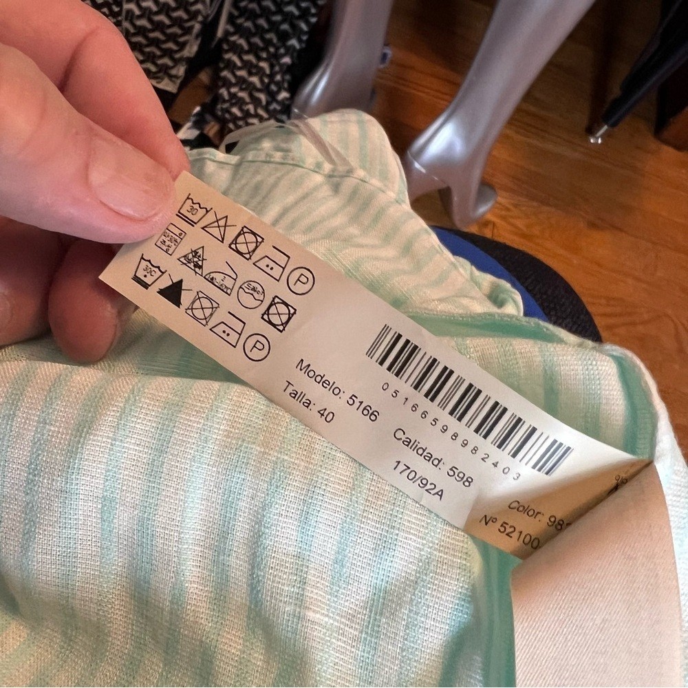 Massimo Dutti Blouse Pullover Top Off Shoulder Long Sleeve Teal Striped Sz US 8 thumbnail 5