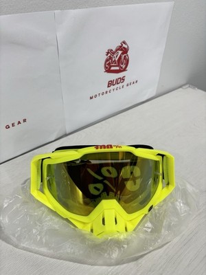100% STRATA 2 MX Motocross Off-Road Goggles Neon Yellow w/Tinted Lens