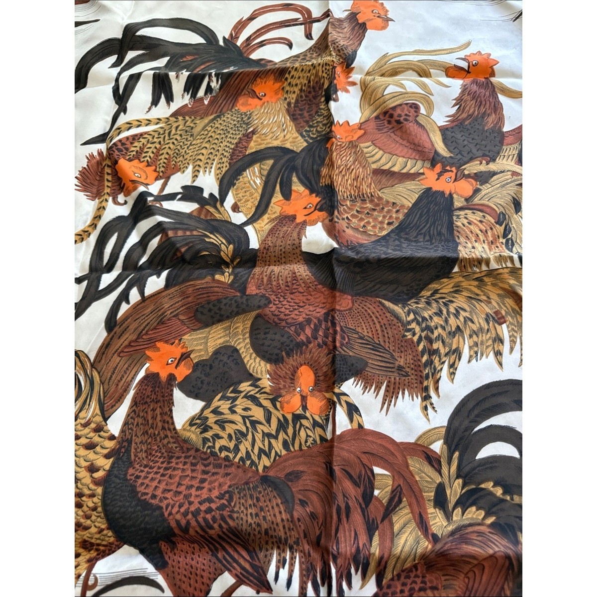 Vintage Neiman Marcus Library of Fashion Rooster Farmhouse Chic Boho Scarf View 2