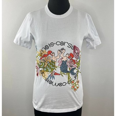 10 Corso Como Italy White 100% Cotton Embroidered Floral Mermaids Tee New York M
