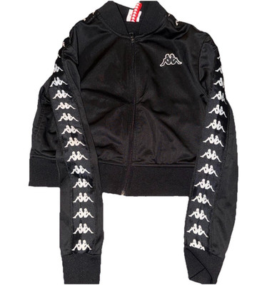 Kappa Women's Black Logo Tape Cropped Track Jacket Full Zip Long Sleeve XS