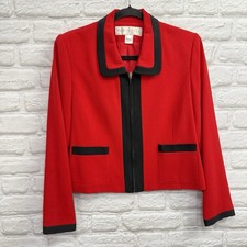 Vtg Doncaster Womens 100 Wool Red Blazer Jacket Black Trim Sz 6 Business Wear