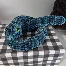 Crochet Armigurumi Pretzel Snake handmade by Petunias Plushie Patch, Blue New