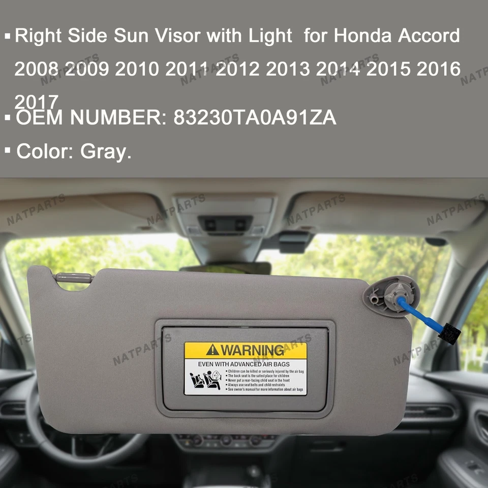 Солнцезащитный козырек для правостороннего пассажира с подсветкой подходит для 08–17 Honda Accord 83230TA0A91ZA - Изображение 2 из 4